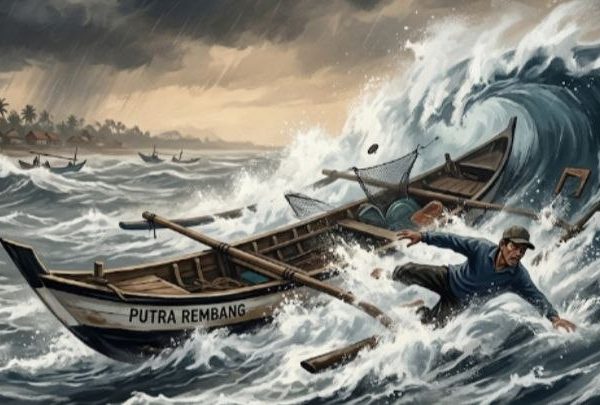 Dihantam Ombak Timur, Seorang Nelayan Kragan Rembang Diduga Hanyut Terbawa Arus